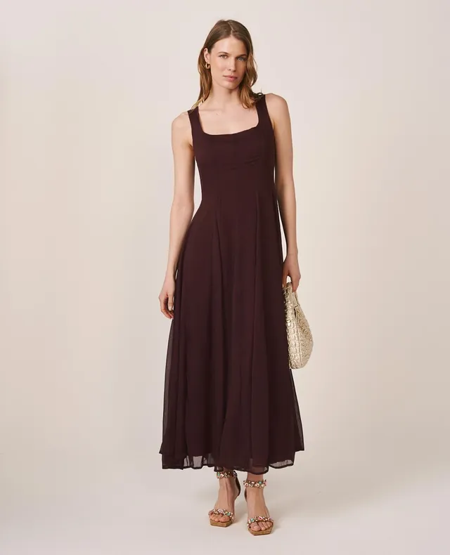 alma-en-pena-midi-chiffonkleid-mit-glockenrock-braun-langes-kleid image 1