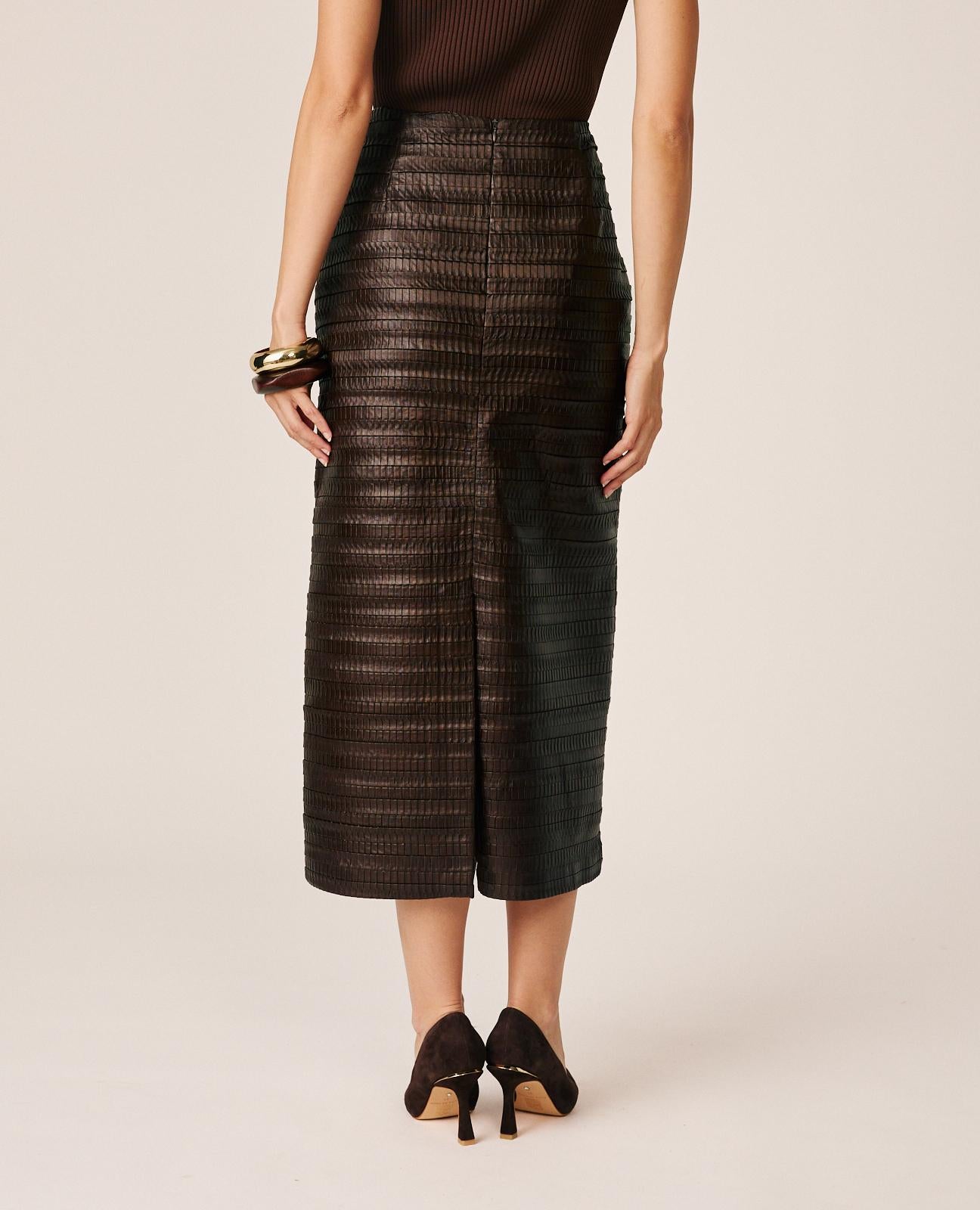 alma-en-pena-faux-leather-midi-rock-braun-bleistift image 5