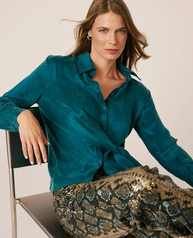 alma-en-pena-satinbluse-hemdstil-aus-lyocell-satin-petrol image 1