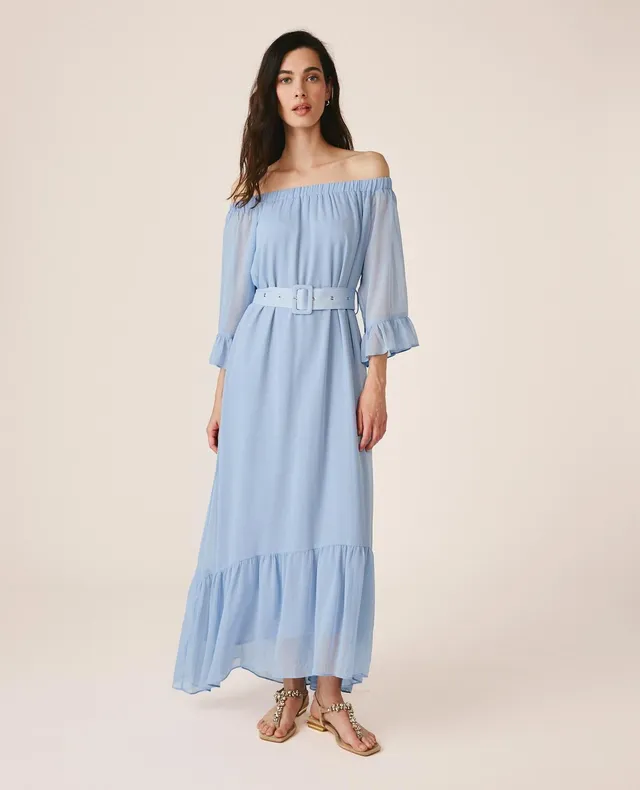 alma-en-pena-midi-kleid-mit-volant-rmeln-hellblau-bardot image 1