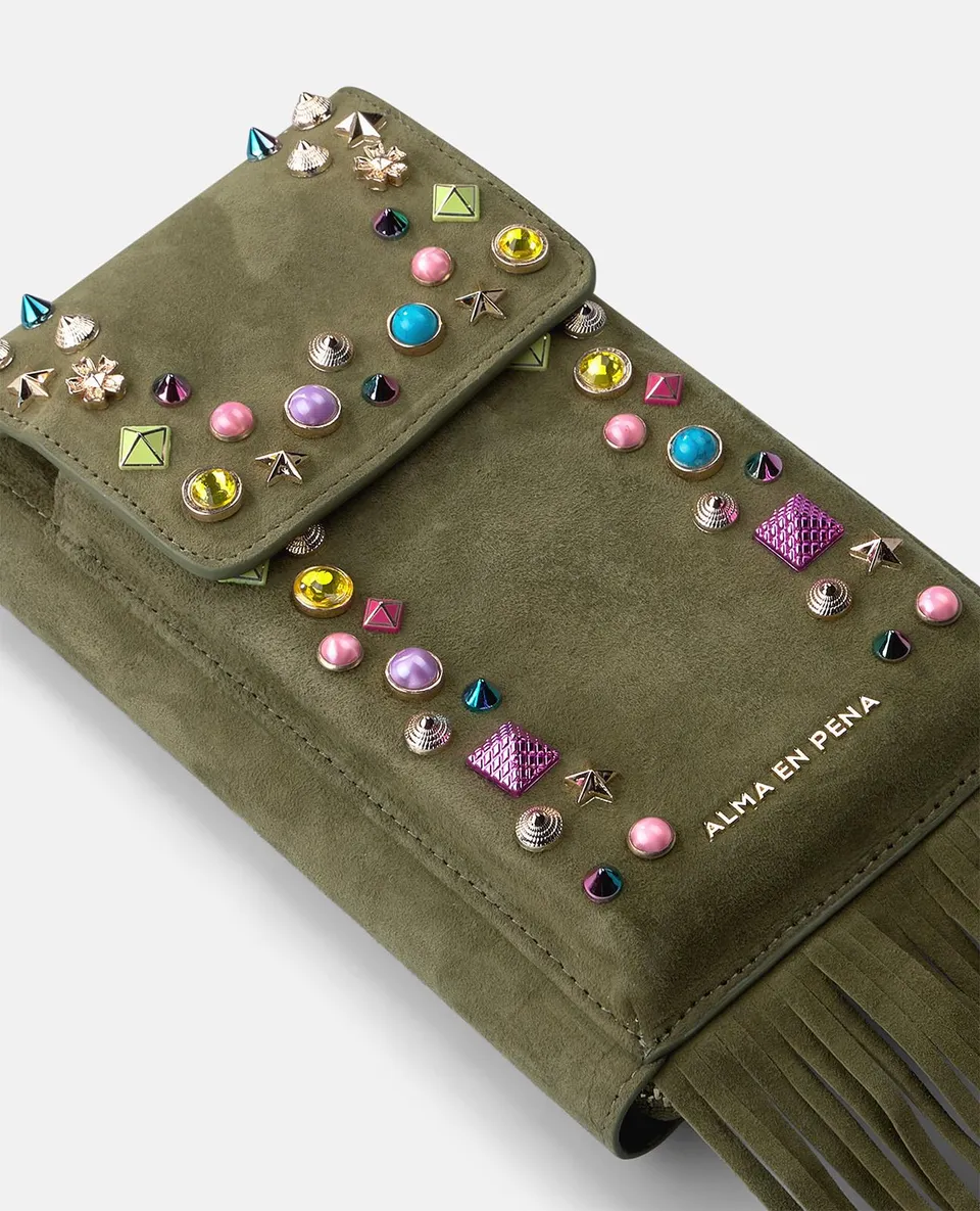 alma-en-pena-natalia-strass-clutch-kaki-leder-umh-ngetasche image 1