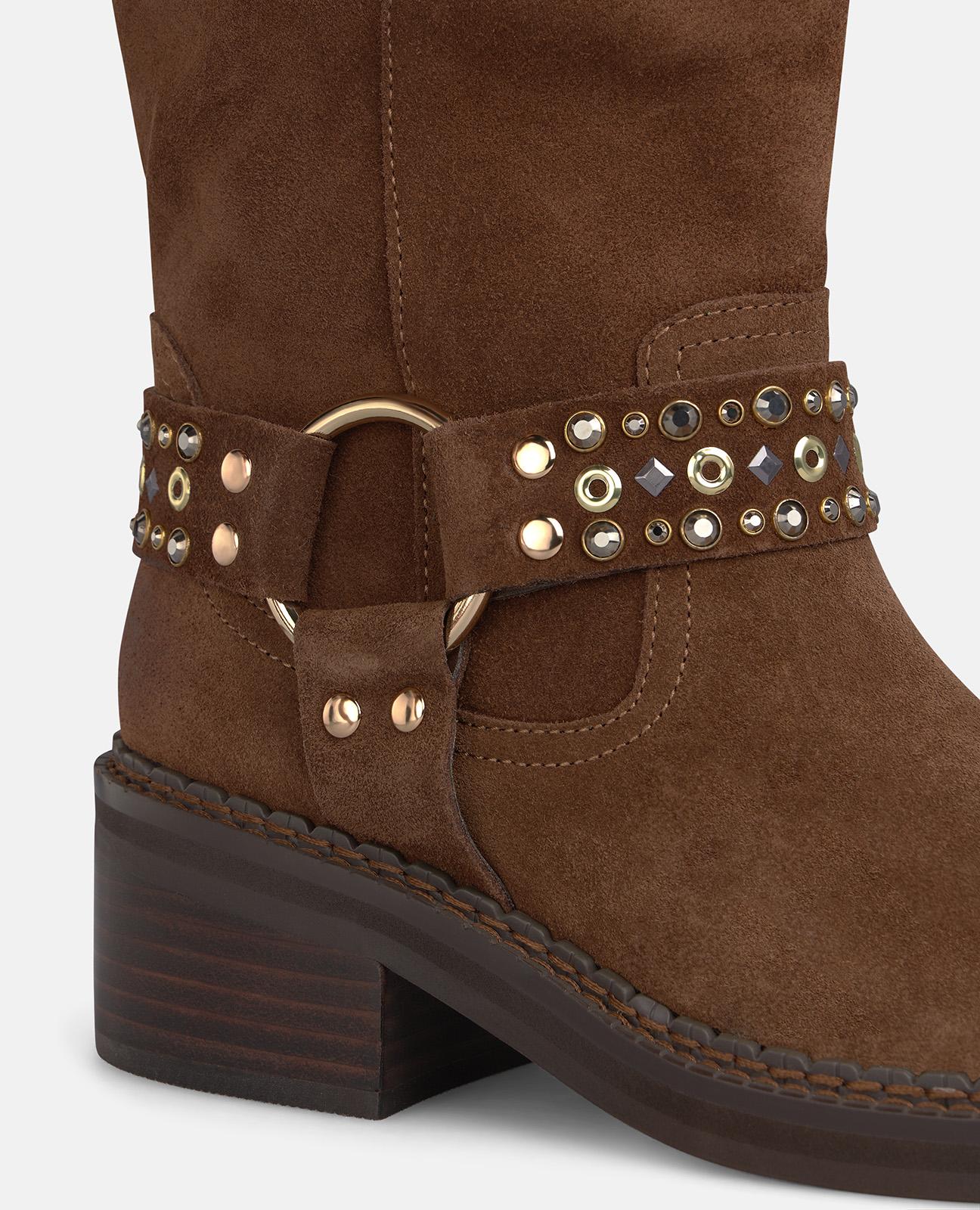 alma-en-pena-suede-stiefeletten-mit-riemen-camel-5-cm-blockabsatz image 4