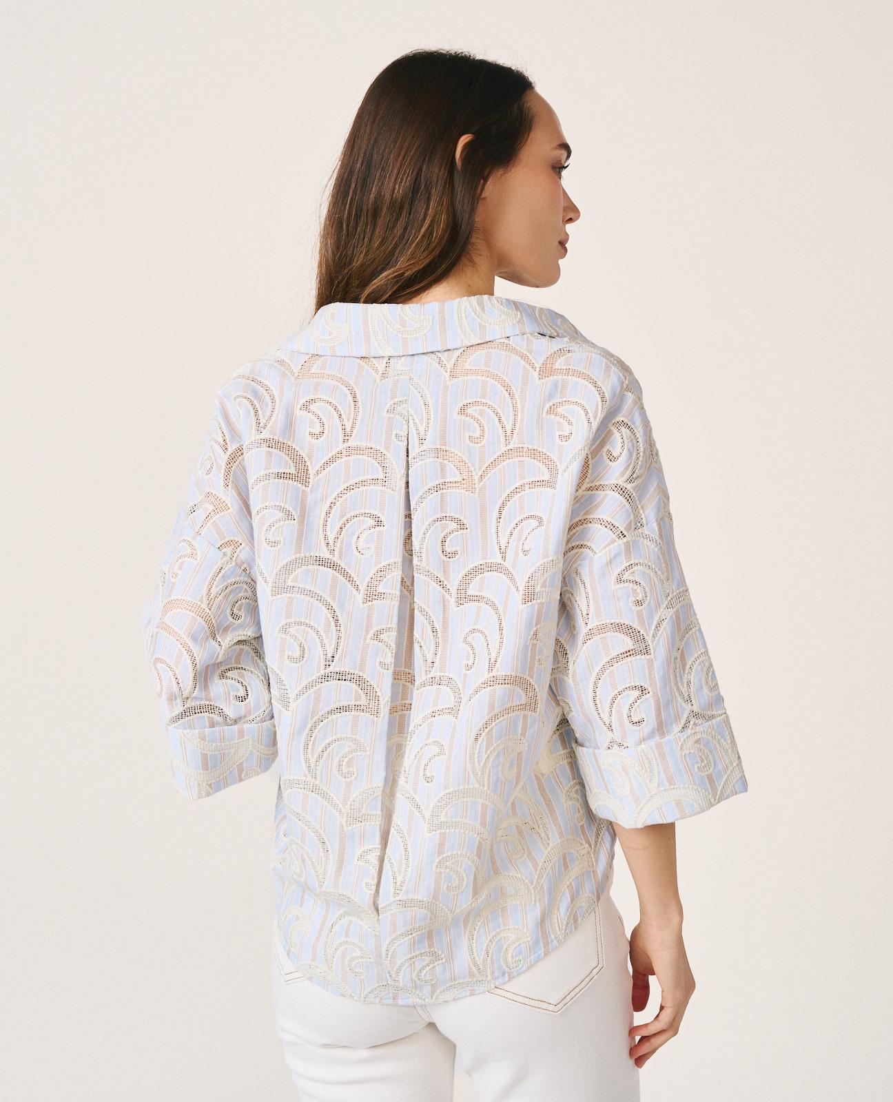 alma-en-pena-kurzarm-bluse-gestreift-mit-stickerei-blau image 7