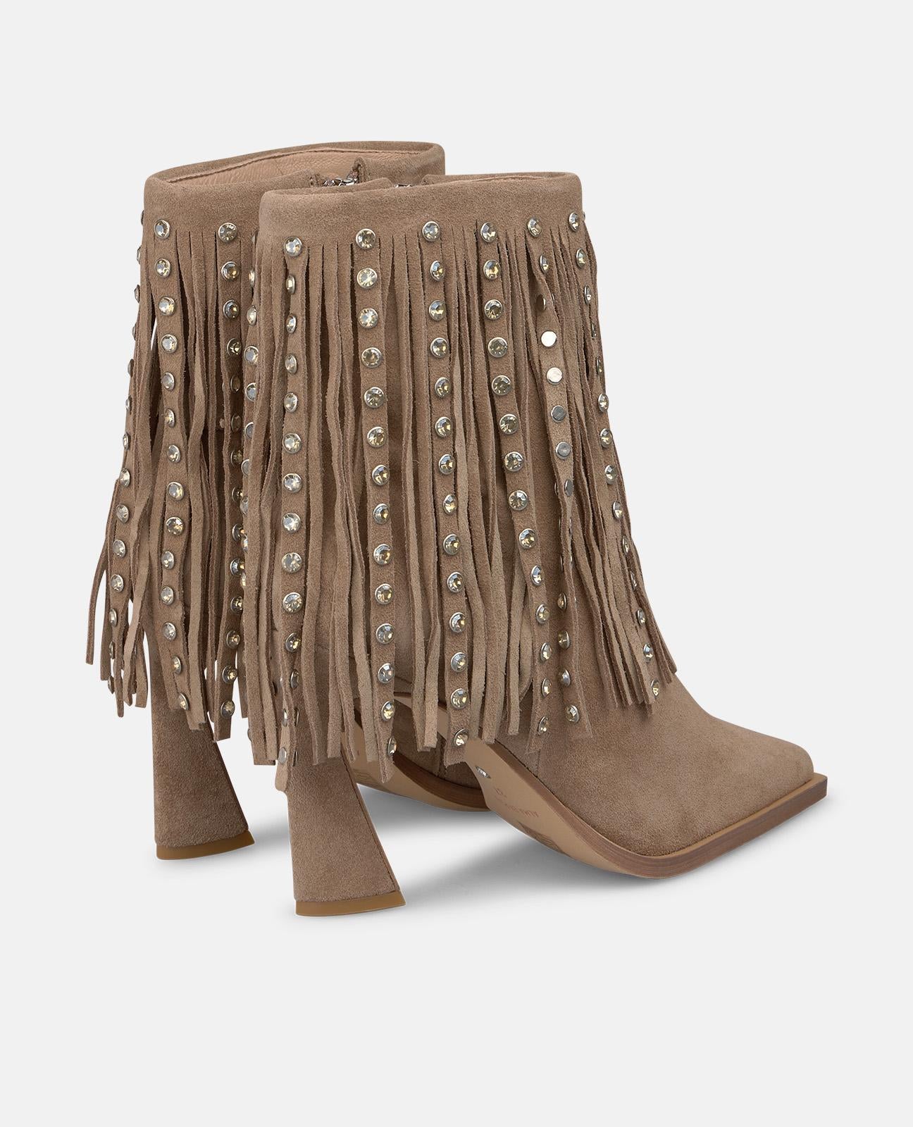 alma-en-pena-stiefeletten-aus-veloursleder-mit-fransen-mink image 3