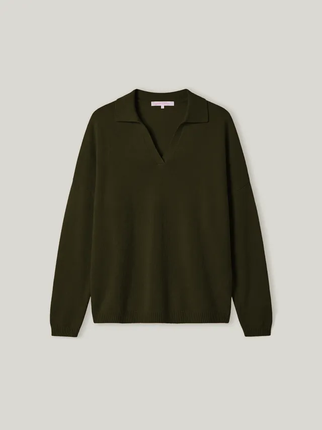 absolut-maya-pullover-damen-kaschmir-polokragen-olive image 1