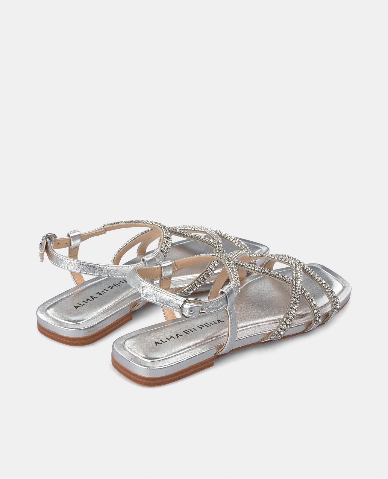 alma-en-pena-kreuz-sandalette-silber-mit-strass-flach-1-cm image 3