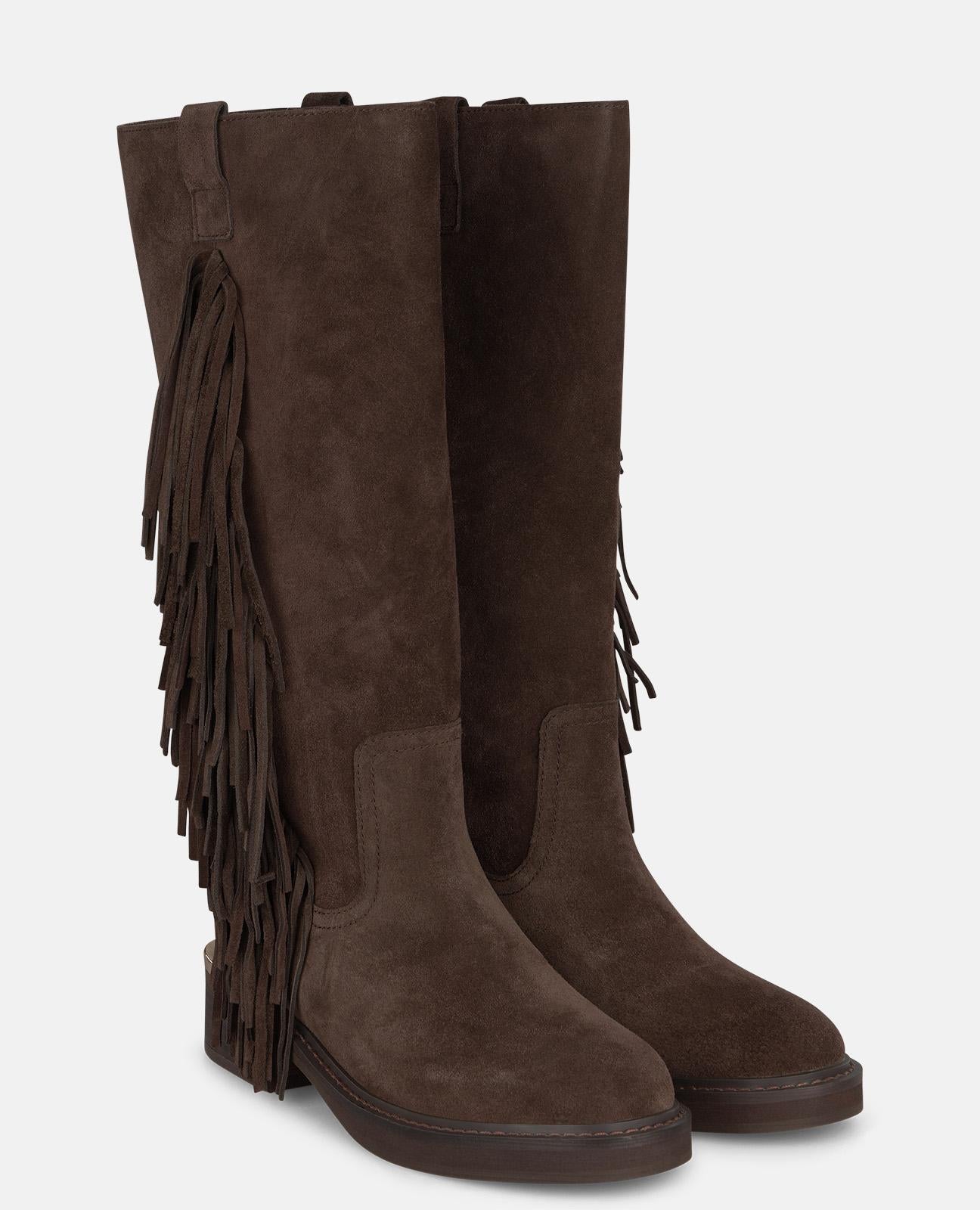 alma-en-pena-leather-boots-with-fringe-flache-lederstiefel-braun-4-cm image 3