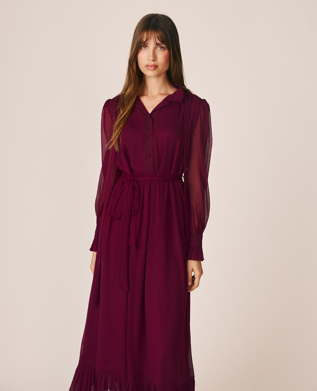 alma-en-pena-midi-chiffonkleid-hemdkragen-bordeaux image 3
