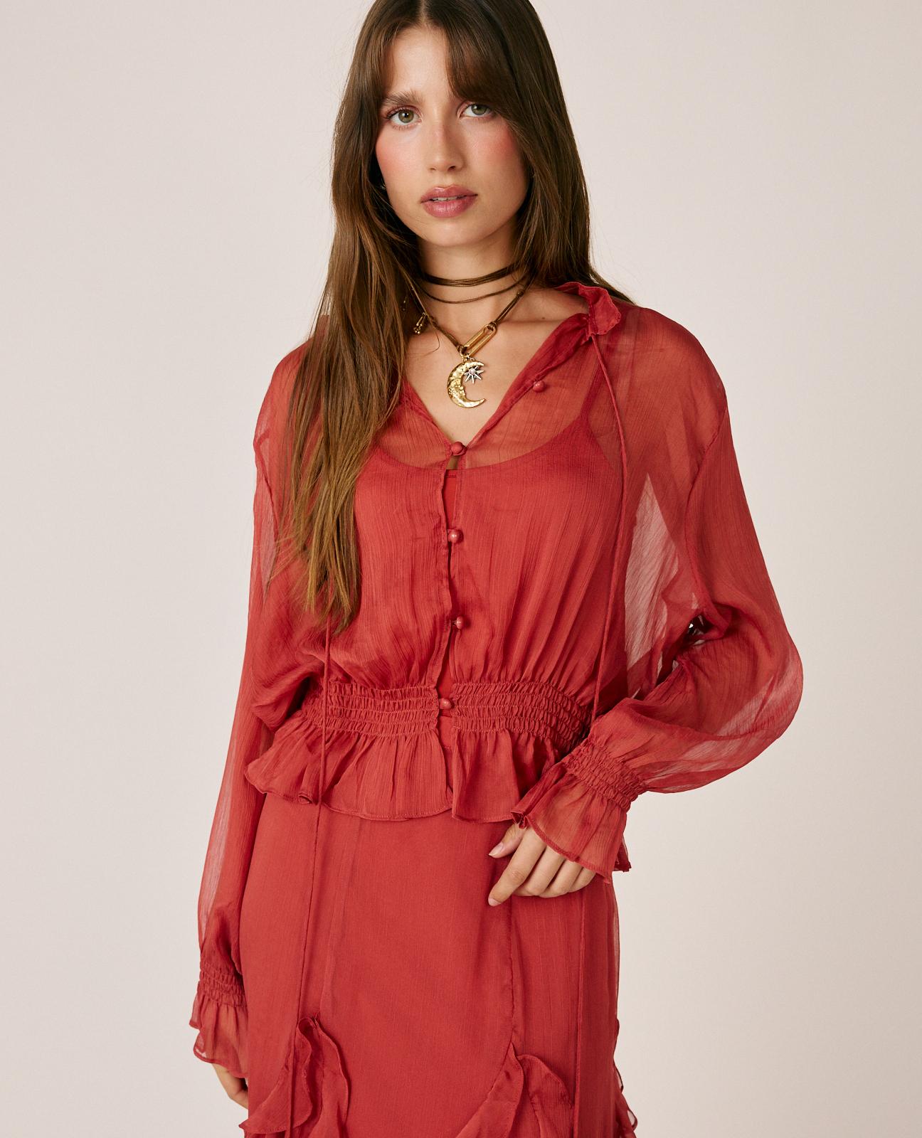 alma-en-pena-chiffon-bluse-halbtransparent-rosa-mit-untertop image 1