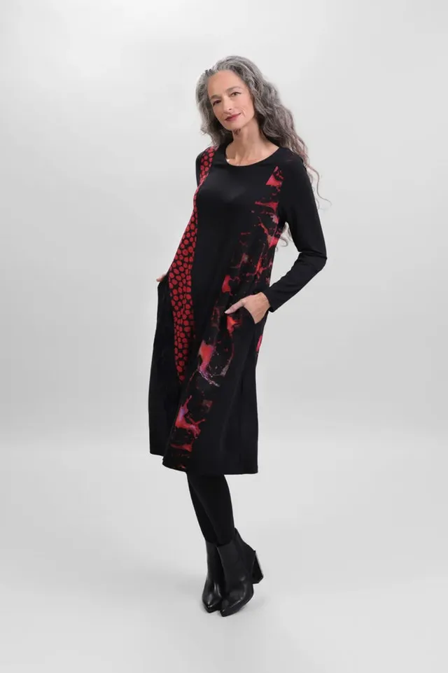 alembika-misto-midi-kleid-galaxy-rot-schwarz image 1