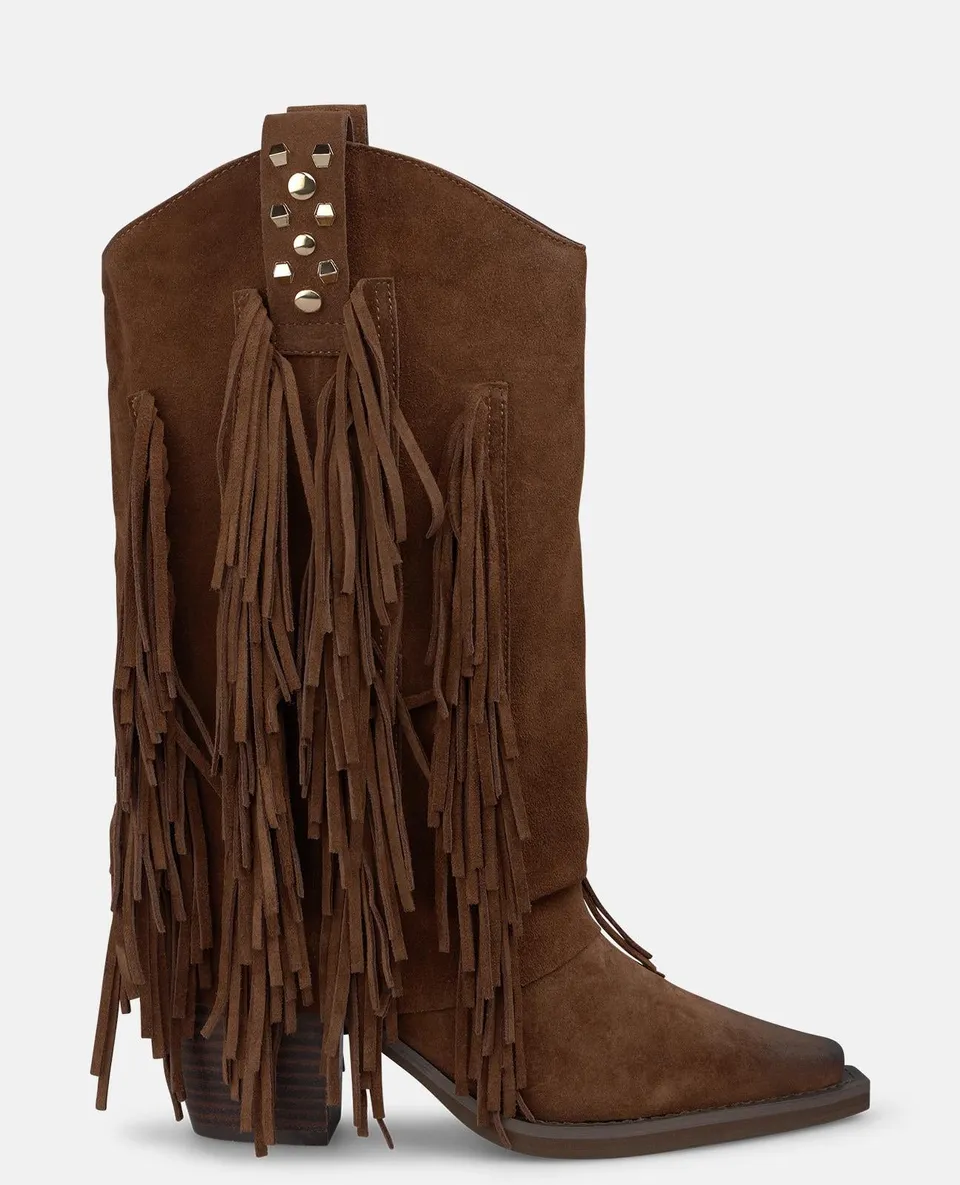 alma-en-pena-cowboy-boots-wildleder-fransen-camel image 1
