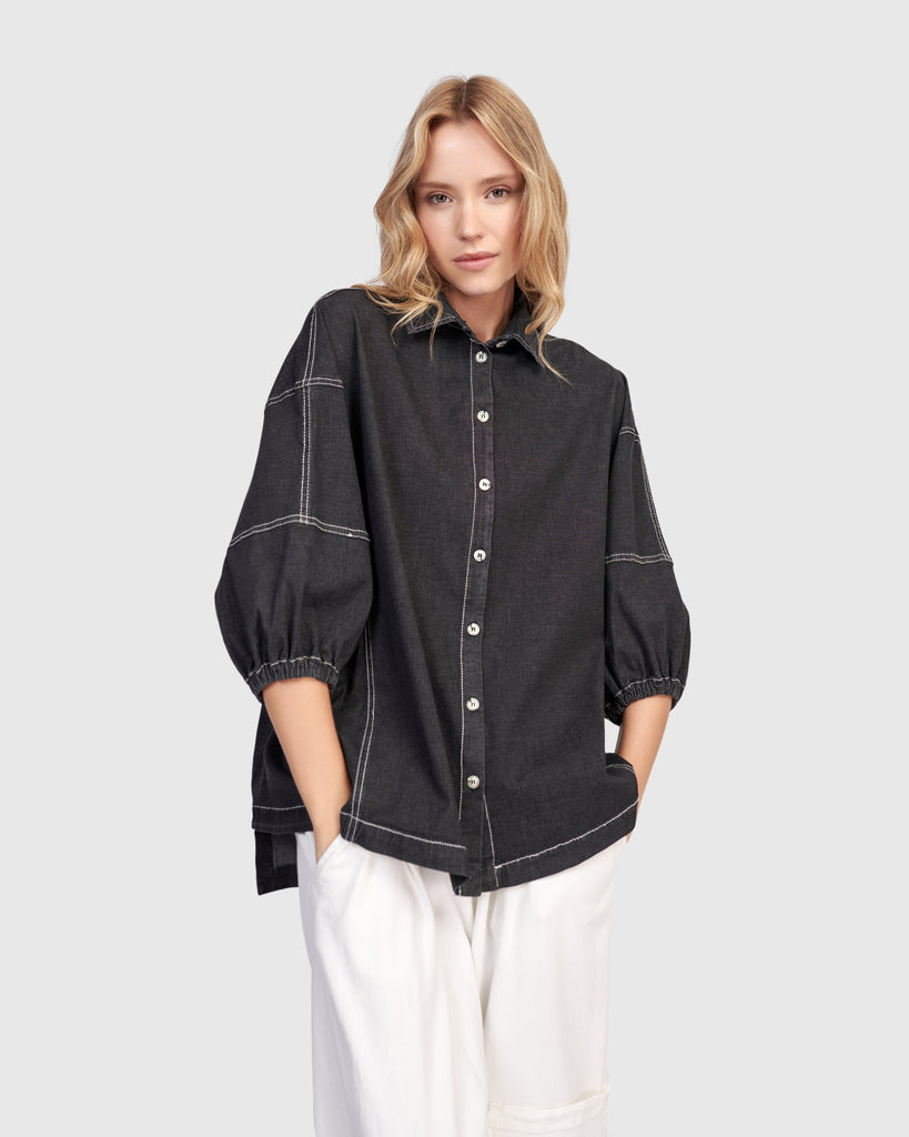 alembika-pippa-puff-bluse-black-denim image 1