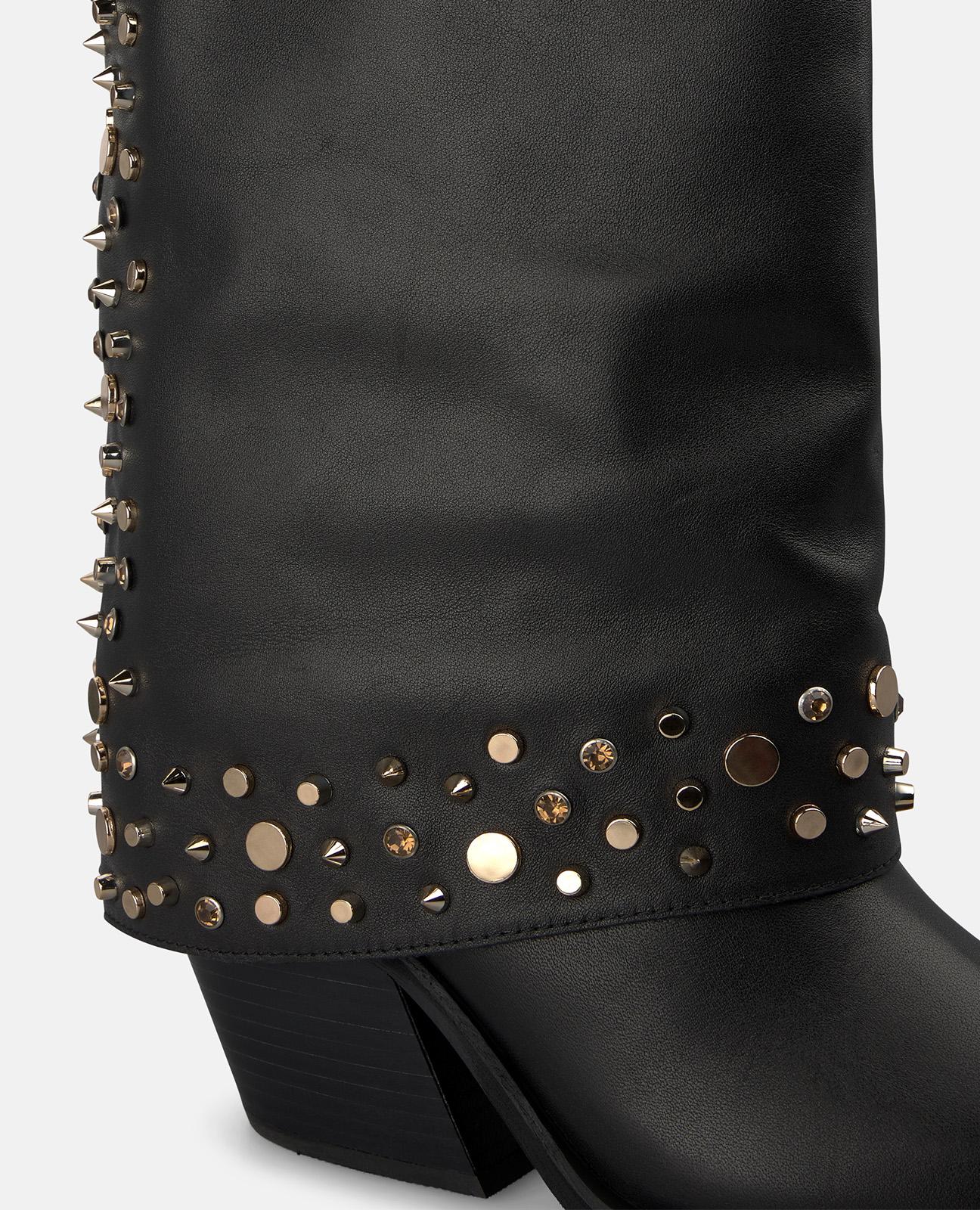 alma-en-pena-leder-boots-schwarz-mit-nieten-cowboy-heel-boots-8-cm-blockabsatz image 4