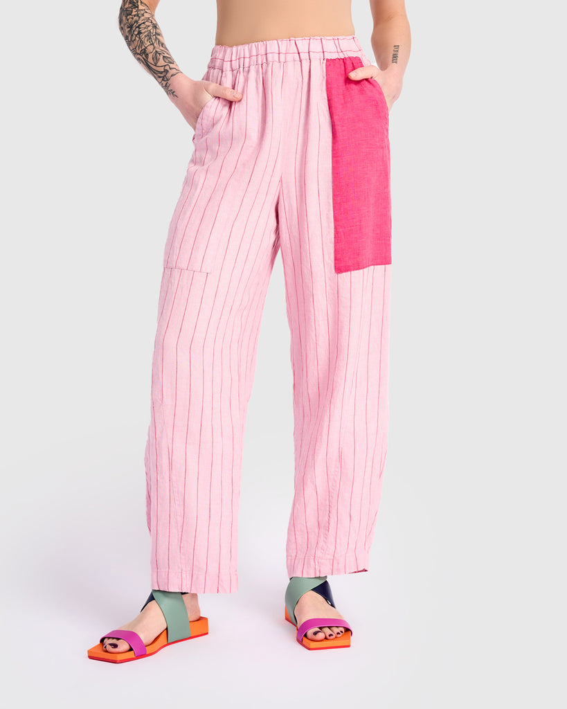 alembika-linen-vacation-pants-pink-stripe-leinenhose image 1