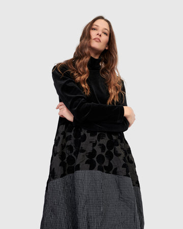 alembika-vanta-cocoon-kleid-mix-cocoon-kleid-knielang-mit-samt-oberteil image 5