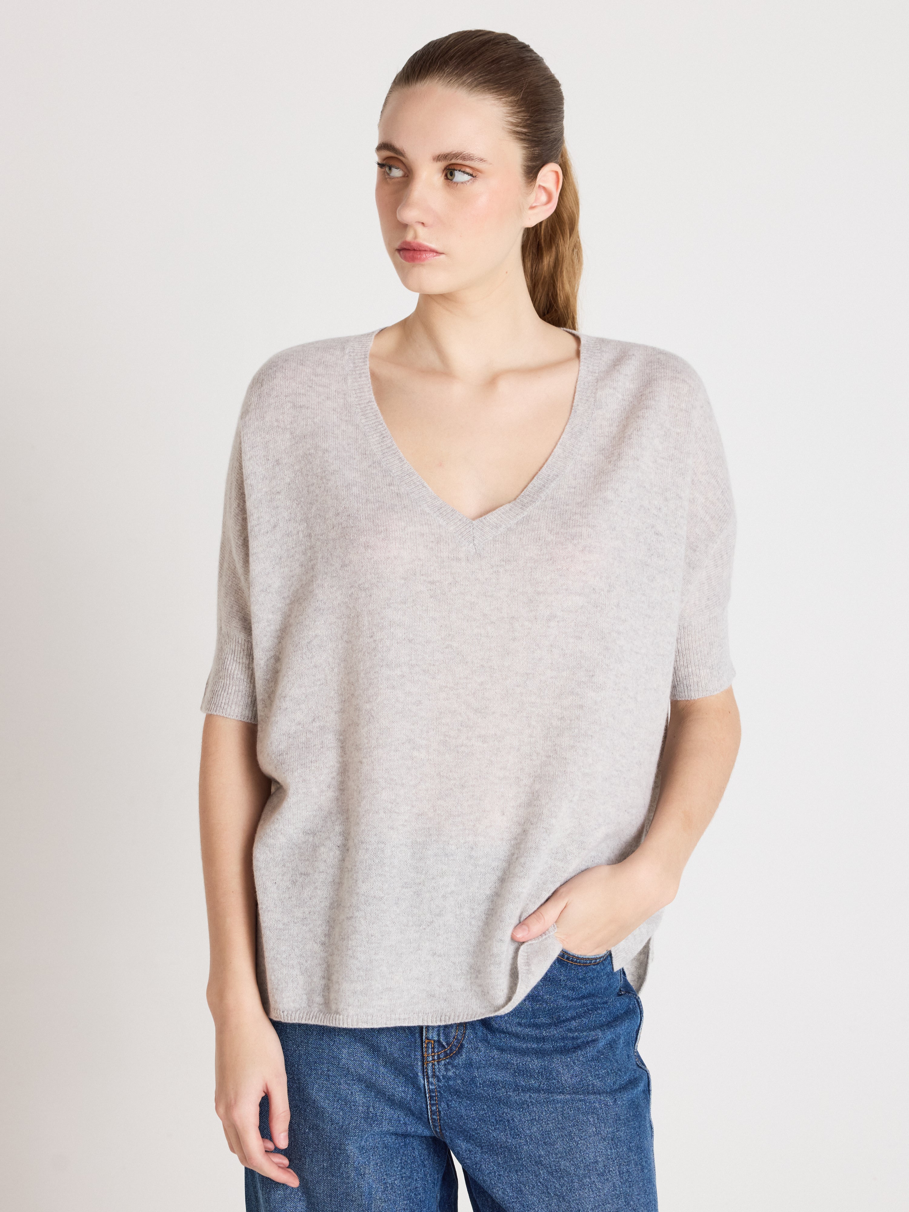 absolut-kate-pull-poncho-damen-v-ausschnitt-kaschmir-hellgrau image 1