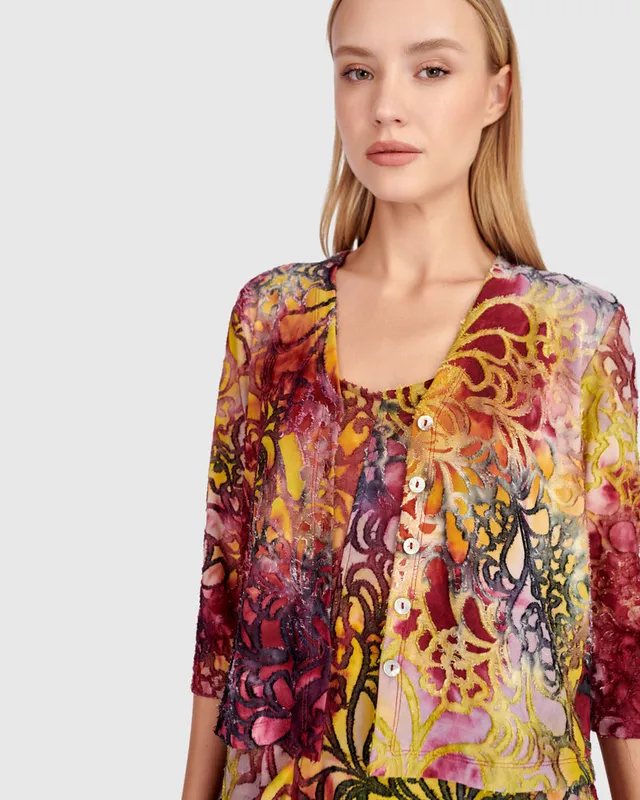 alembika-kaleidoscope-cropped-cardigan-strickjacke-raspberry-gold image 1