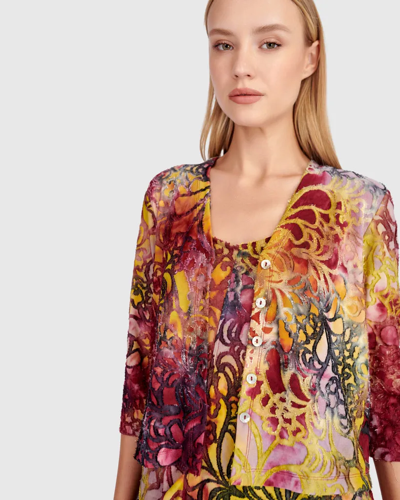 alembika-kaleidoscope-cropped-cardigan-strickjacke-raspberry-gold image 1