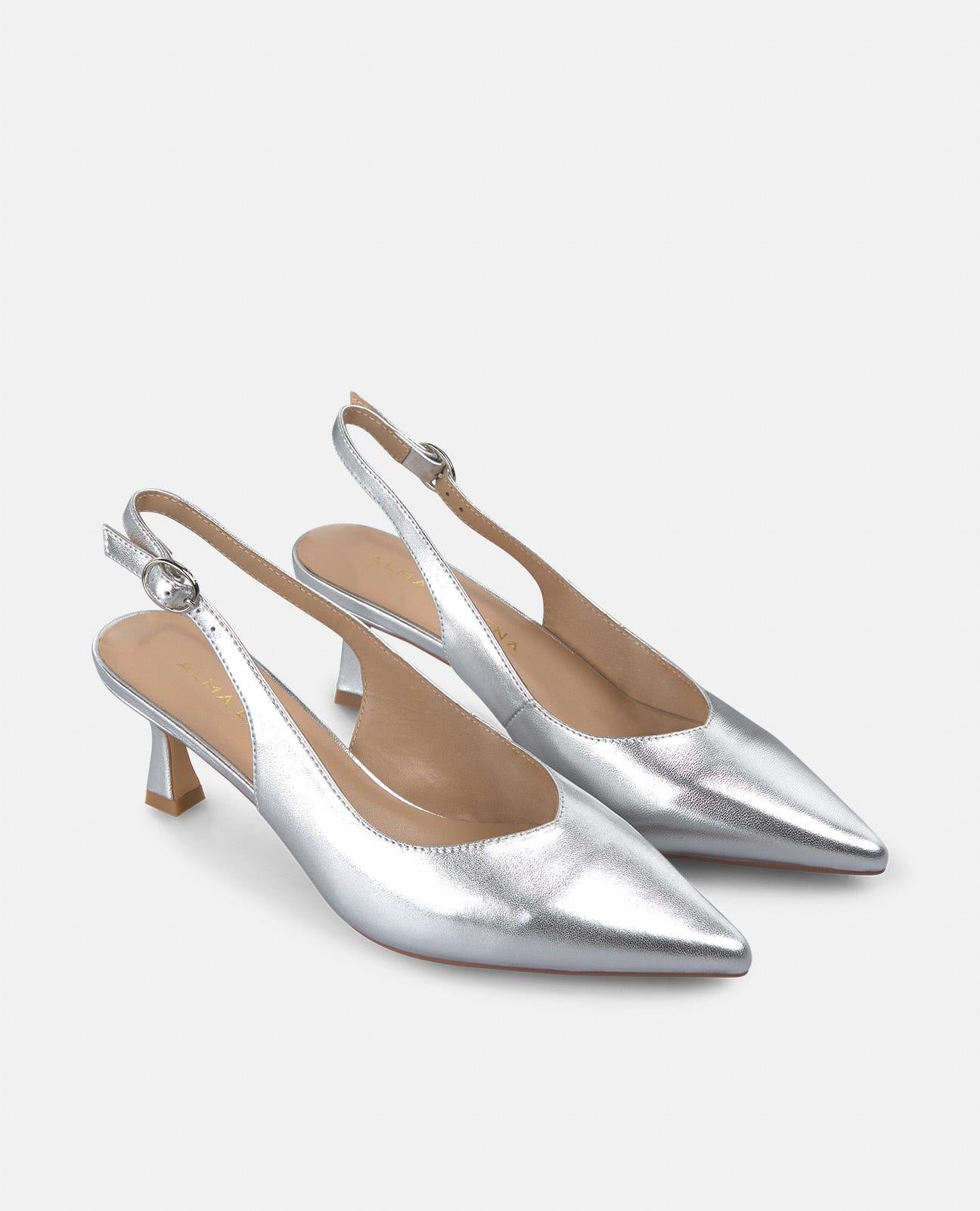 alma-en-pena-kitten-heel-slingback-silber-6-cm-spitzer-pumps-mit-schnalle image 2