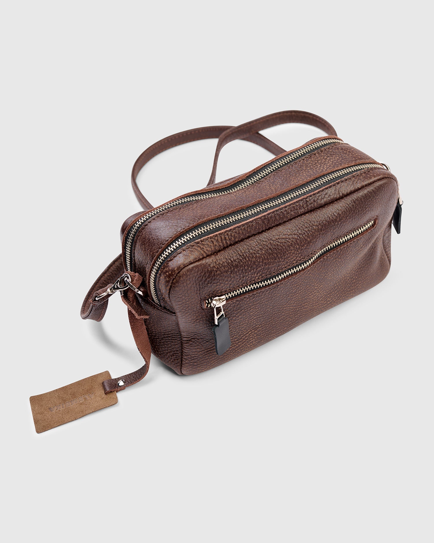 alembika-twin-zip-box-bag-chocolate-leder-crossbody image 2