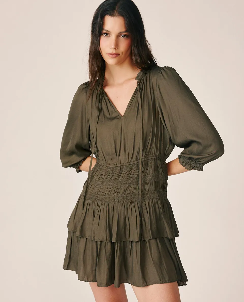 alma-en-pena-v-neck-mini-dress-minikleid-khaki-r-schen-3-4-rmel image 1
