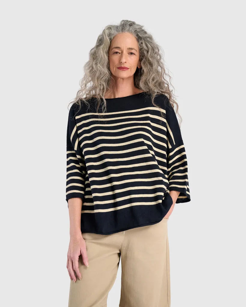 alembika-carolina-relaxed-sweater-navy-cream-pullover image 1