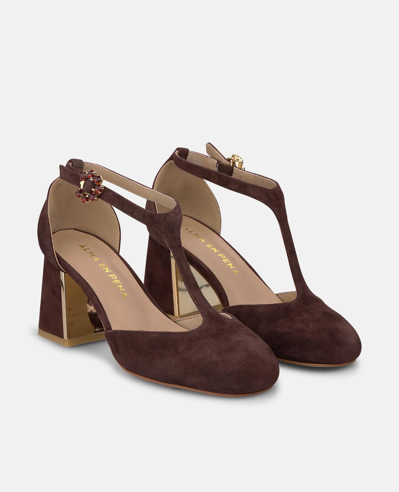 alma-en-pena-suede-lodge-shoe-pumps-braun-7-cm-blockabsatz image 2