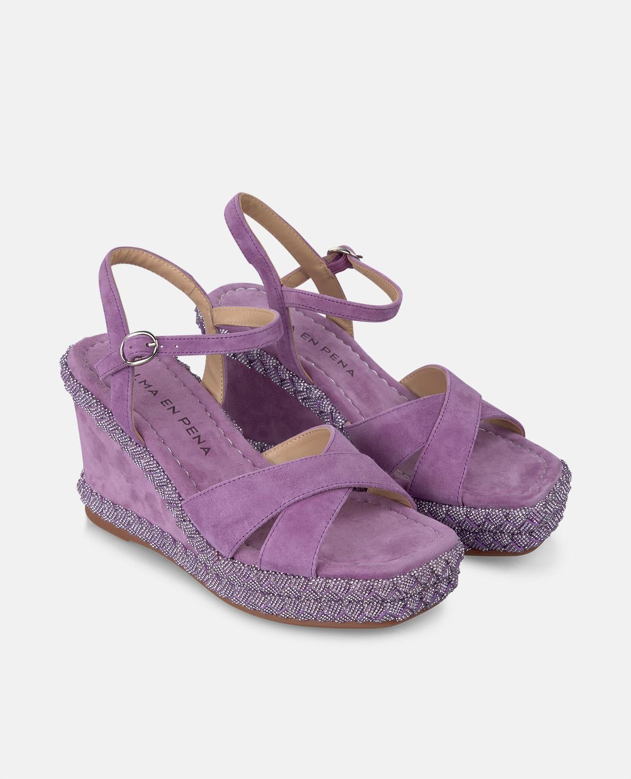 alma-en-pena-damen-keil-sandalen-violett-flecht-riemen-strass-9-8-cm image 2