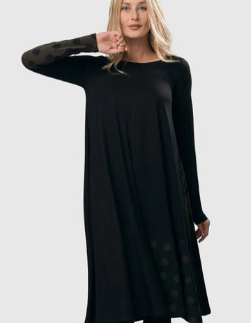 alembika-tekbika-dot-trapeze-dress-black-khaki-midikleid image 7