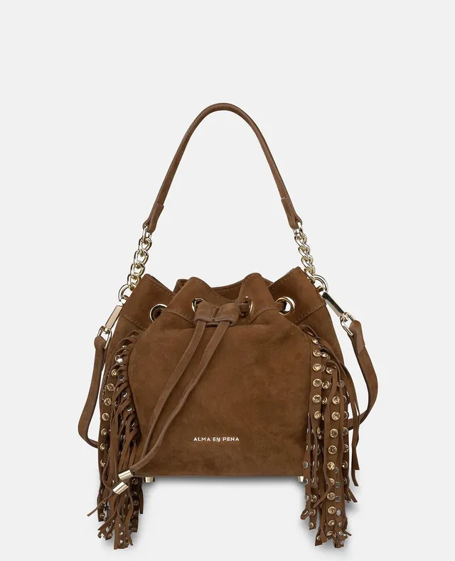 alma-en-pena-clutch-tasche-mit-metall-details-camel-leder image 1