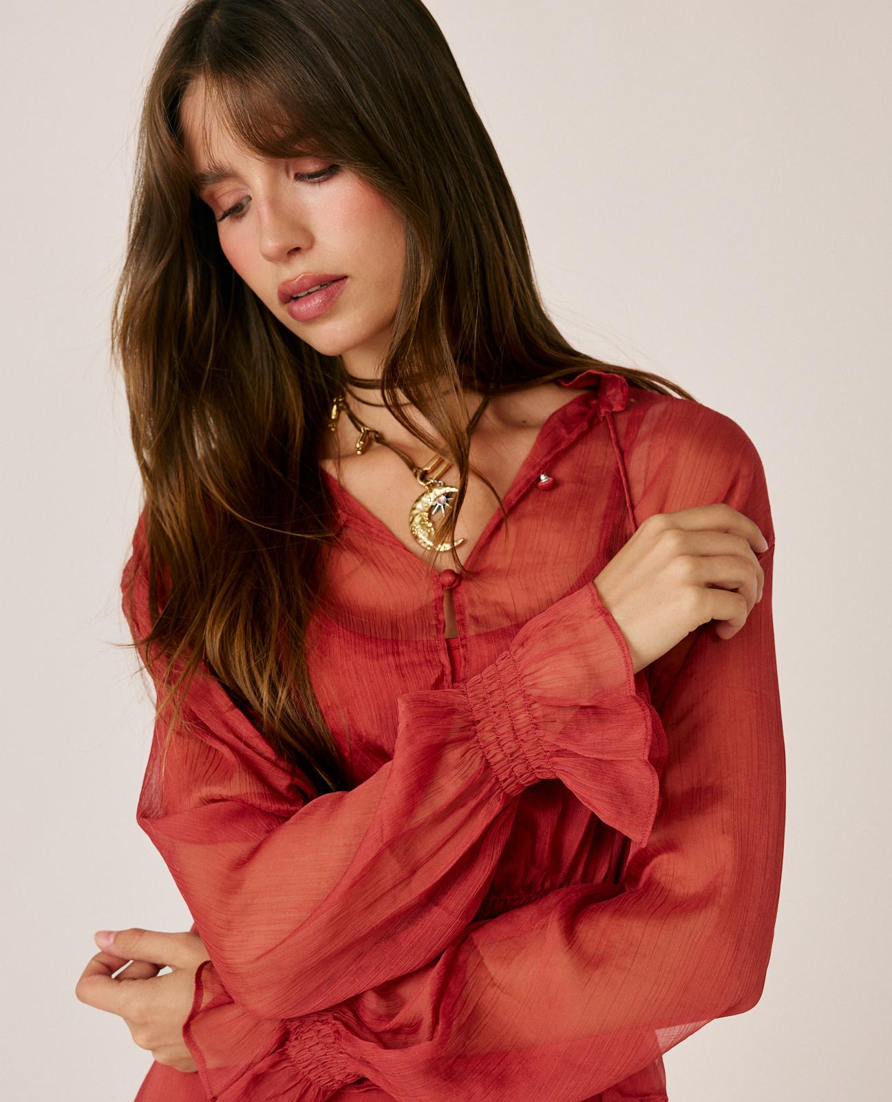 alma-en-pena-chiffon-bluse-halbtransparent-rosa-mit-untertop image 3