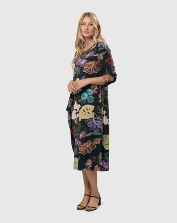 alembika-bali-draped-pocket-dress-leaves-multi-damen-jerseykleid-midi image 7