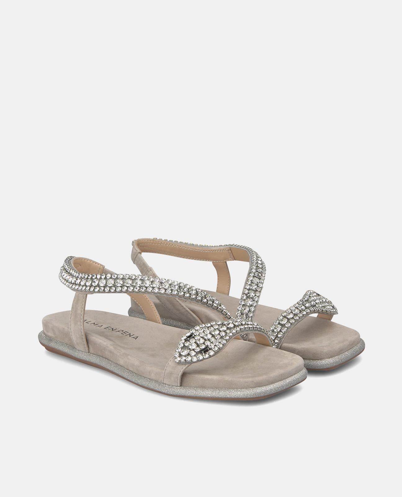 alma-en-pena-flache-sandalen-braun-glitzer-strass-eckig image 2