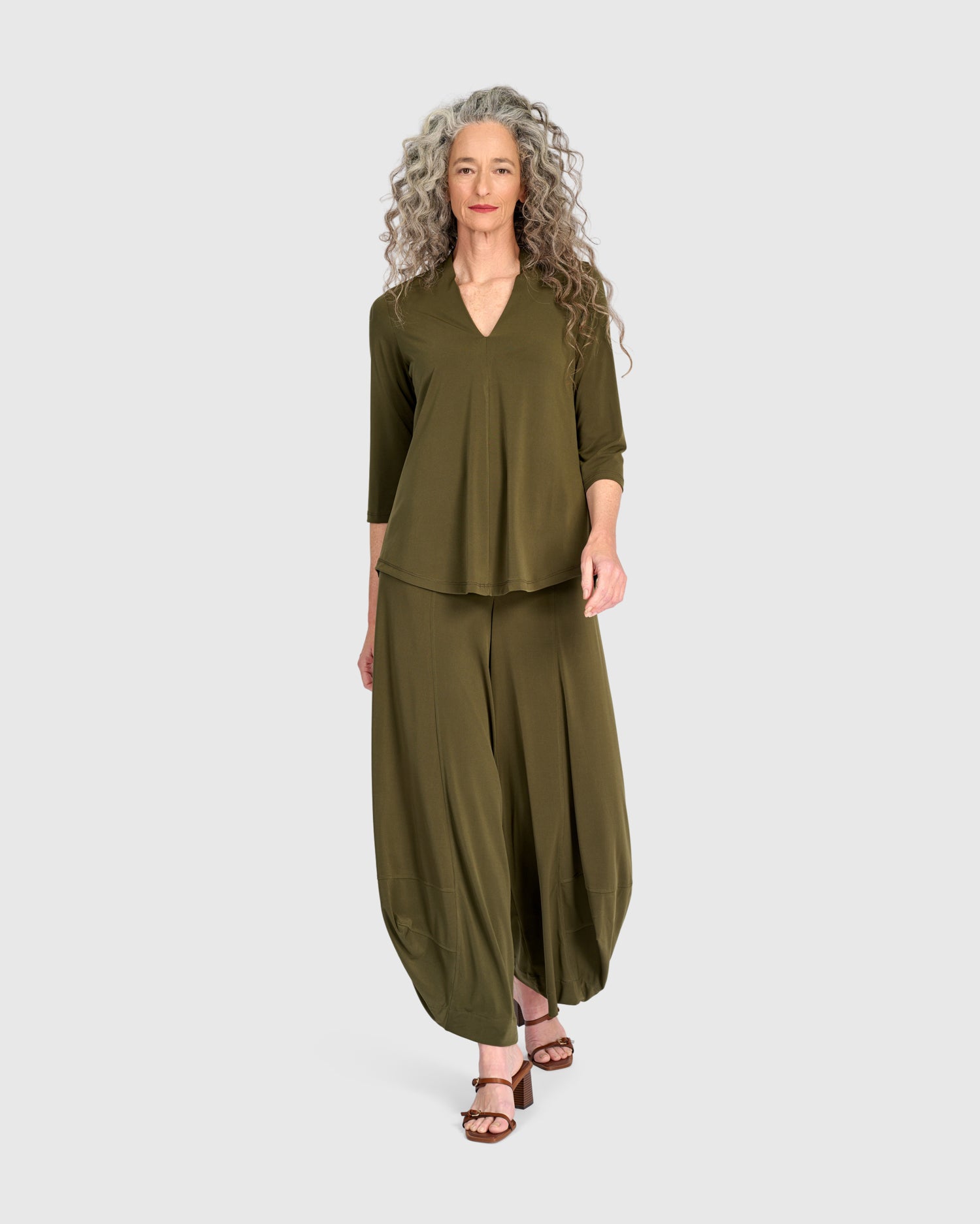 alembika-essential-slinky-v-neck-top-khaki-3-4-arm image 2