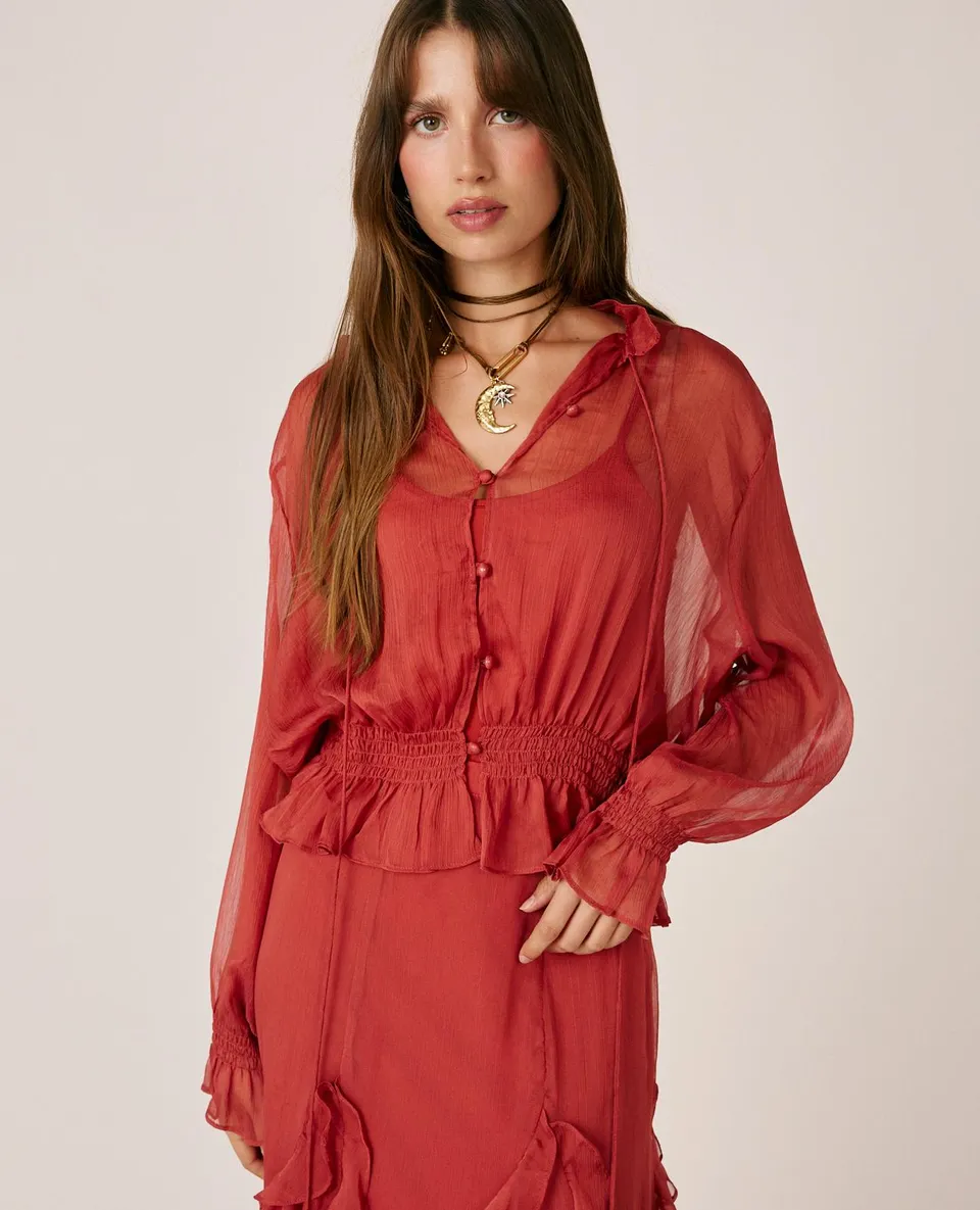 alma-en-pena-chiffon-bluse-halbtransparent-rosa-mit-untertop image 1