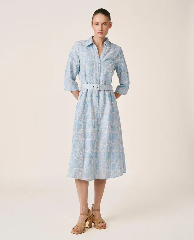 alma-en-pena-midi-kleid-stickerei-pailletten-blau-mit-raffia-g-rtel image 1