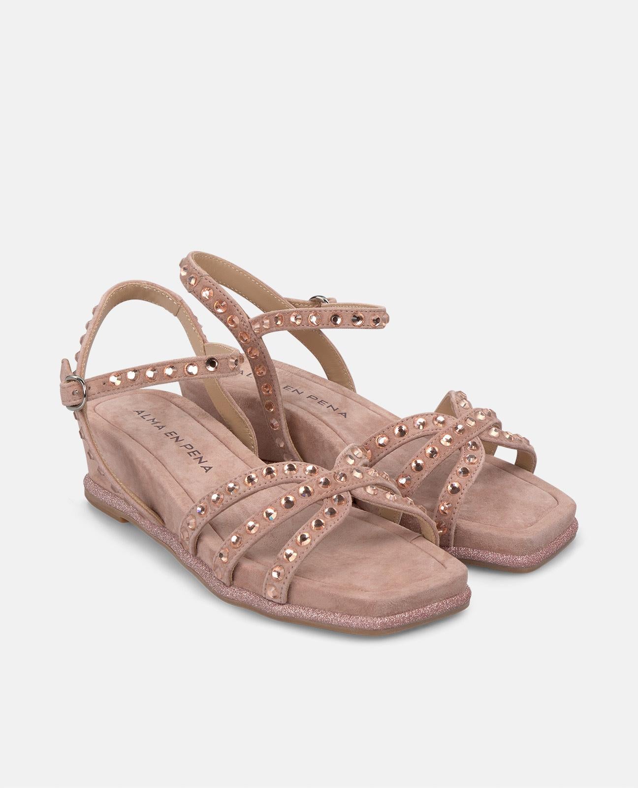 alma-en-pena-keilsandalette-mit-strass-eckige-zehe-rosa-5-cm image 2