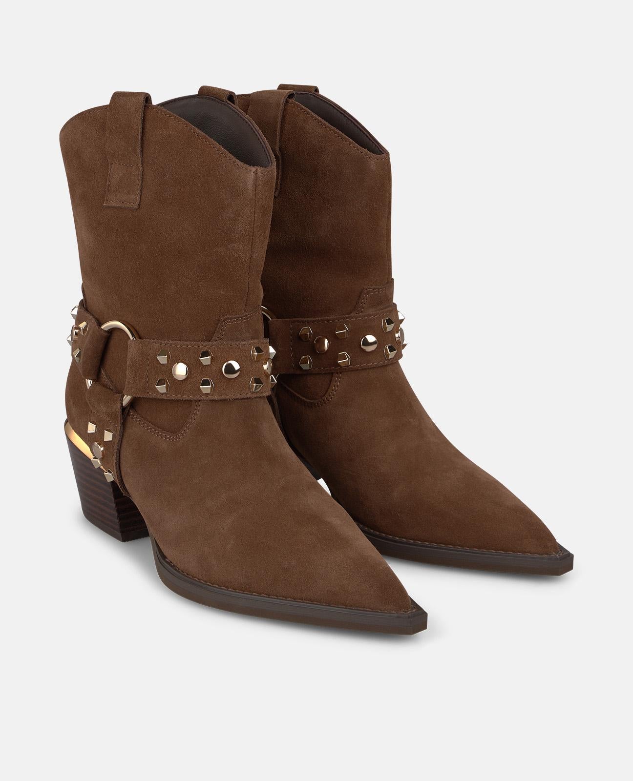 alma-en-pena-cowboy-stiefelette-velours-6-cm-camel-mit-nieten image 2