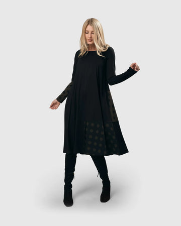 alembika-tekbika-dot-trapeze-dress-black-khaki-midikleid image 3