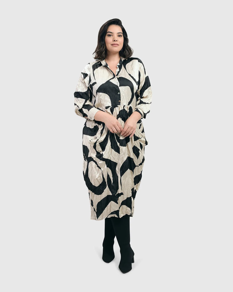alembika-ribbon-crinkle-midi-dress-cream-black-midi-kleid image 1