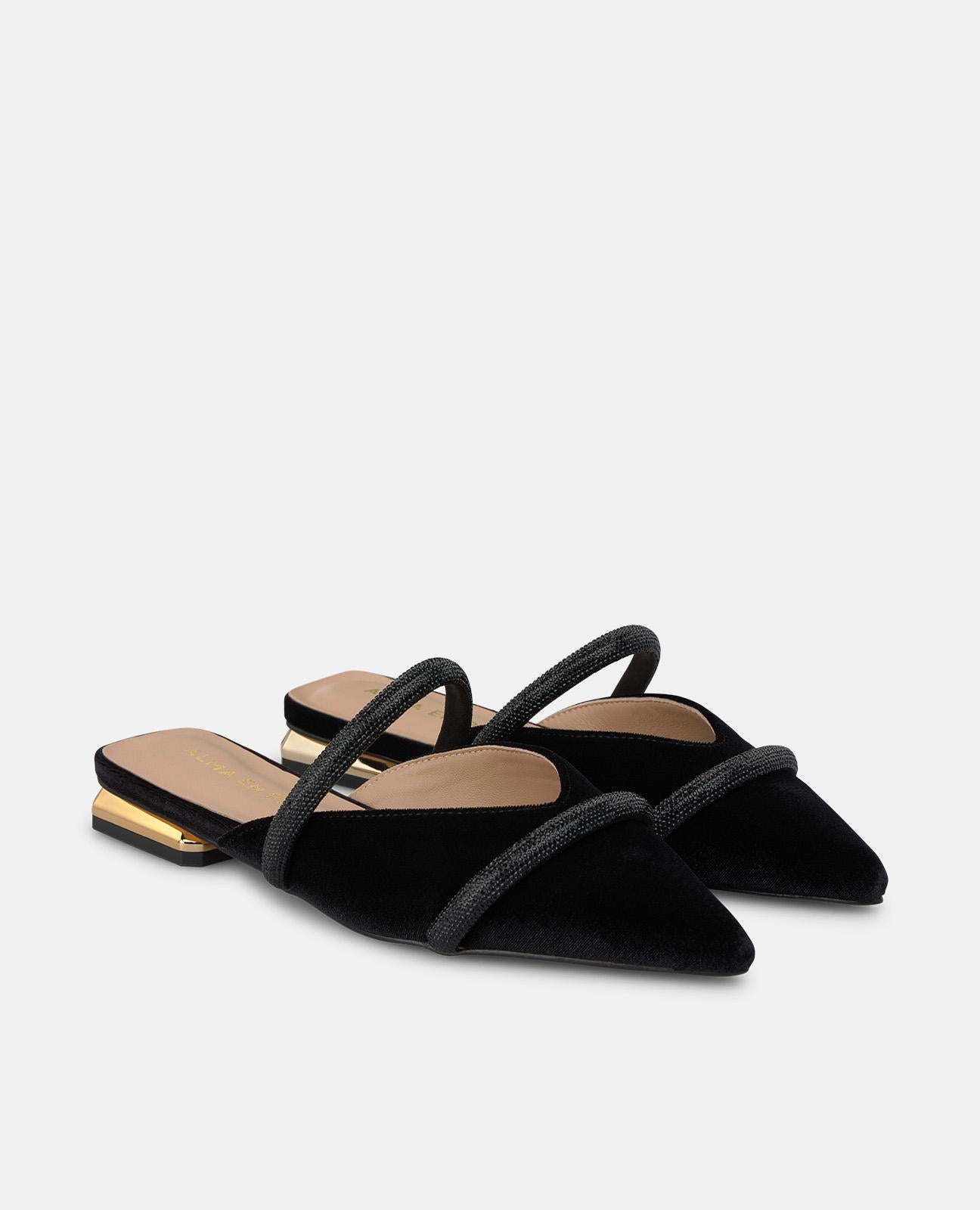 alma-en-pena-samt-mules-schwarz-offene-fersenpantoletten-mit-keil-metallic image 2