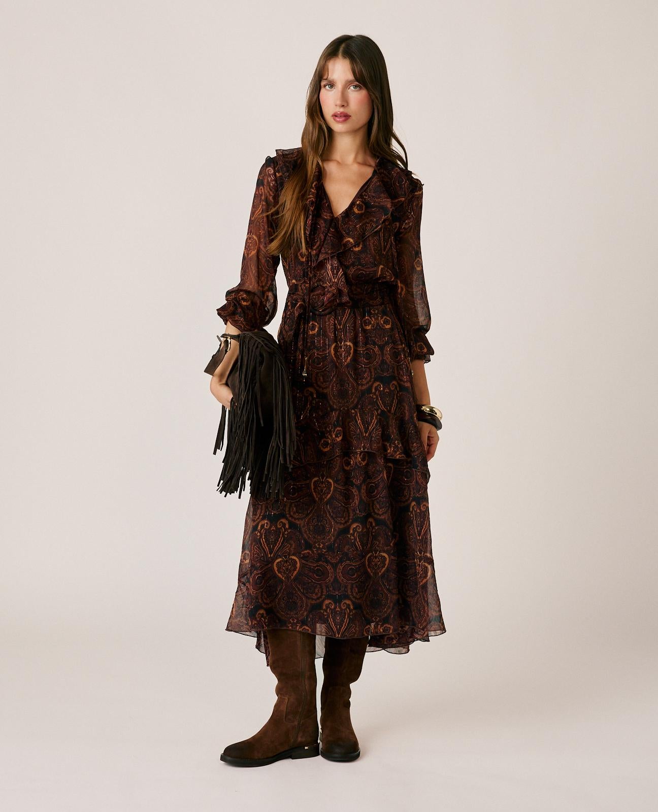 alma-en-pena-chiffon-midikleid-paisley-braun-mit-r-schen image 1