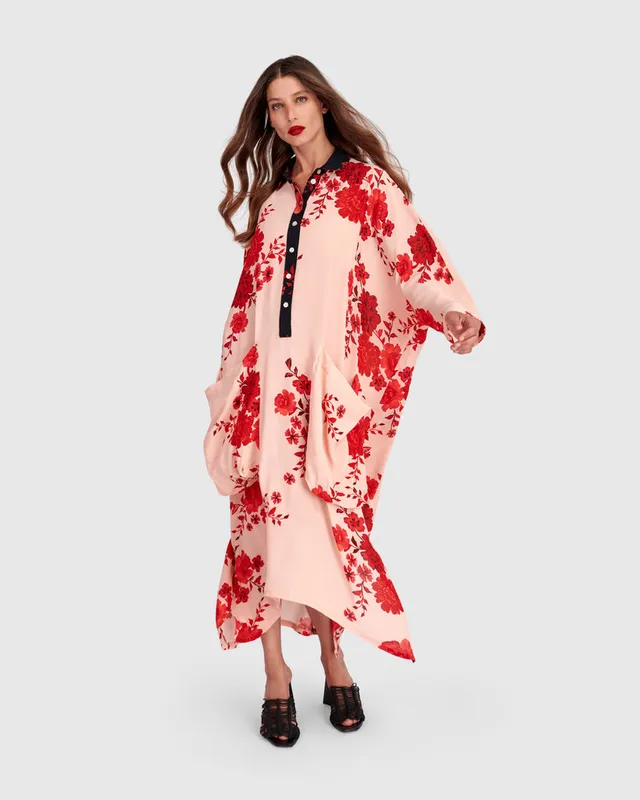 alembika-kiku-oversized-dress-ed301p-apricot-floral-maxikleid image 1