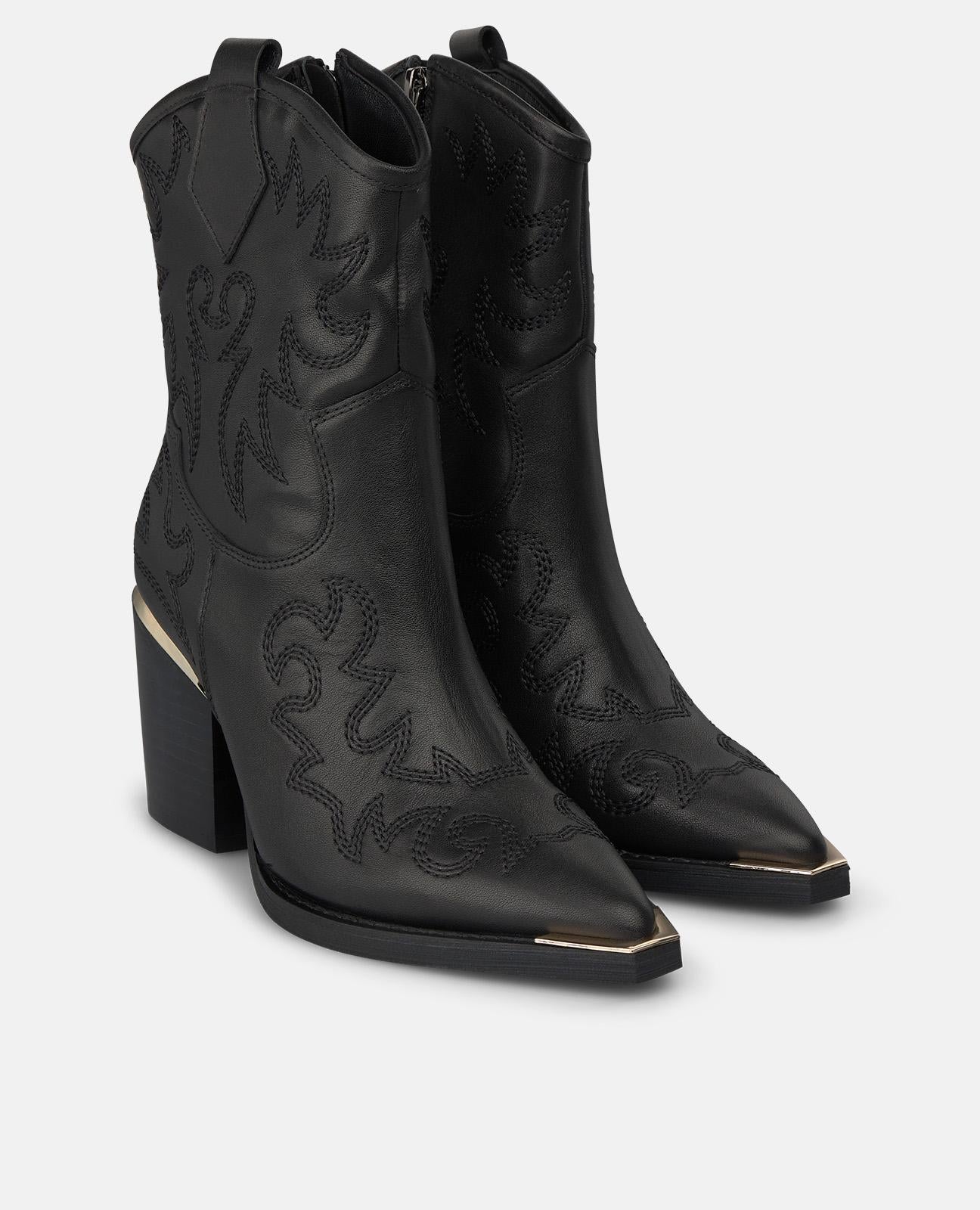 alma-en-pena-cowboy-stiefelette-nappa-leder-schwarz-stickerei-7-5-cm-blockabsatz image 2