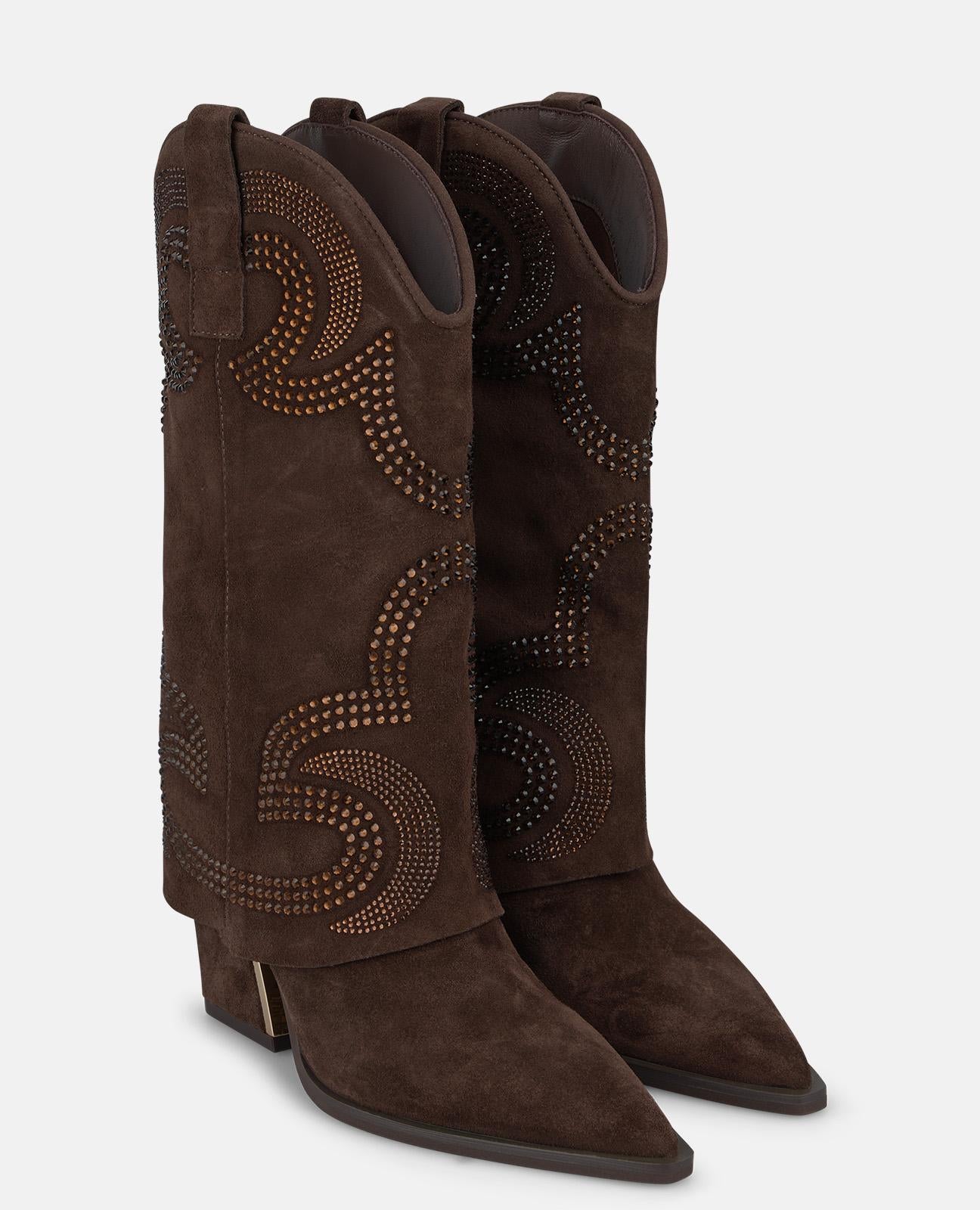 alma-en-pena-suede-cowboystiefel-mit-strass-braun image 2