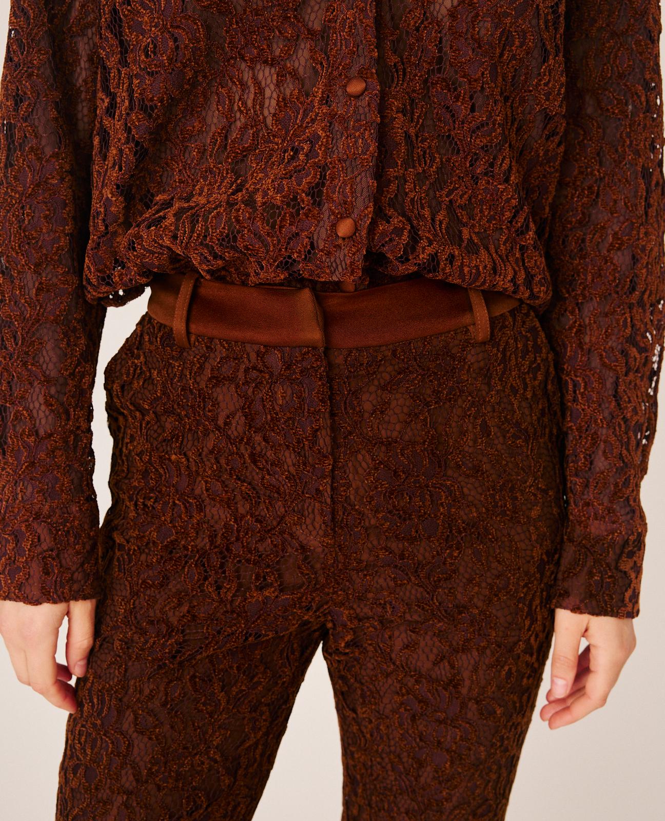 alma-en-pena-lace-flare-pants-damen-spitzenhose-braun-high-waist image 6