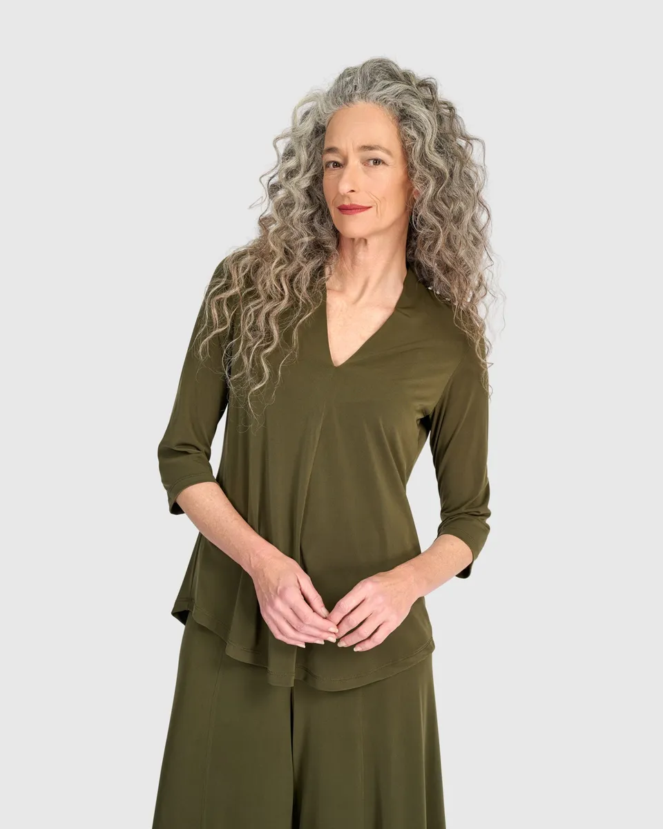 alembika-essential-slinky-v-neck-top-khaki-3-4-arm image 1