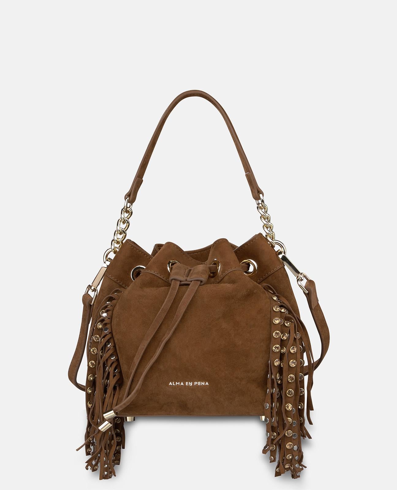 alma-en-pena-clutch-tasche-mit-metall-details-camel-leder image 1