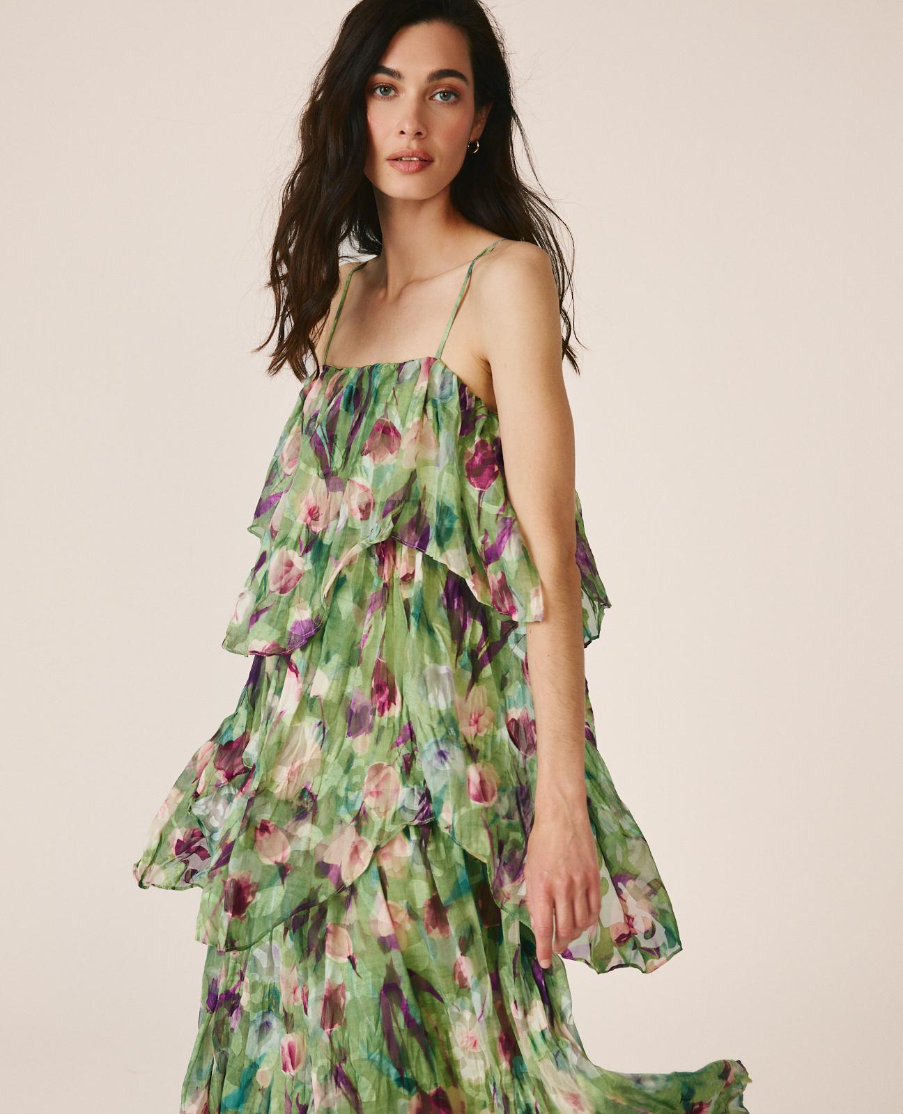 alma-en-pena-floral-chiffon-dress-midi-kleid-mit-r-schen-gr-n image 1
