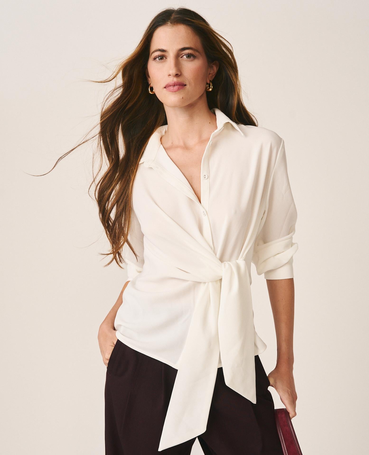 alma-en-pena-satin-shirt-bluse-mit-schleife-wei image 3